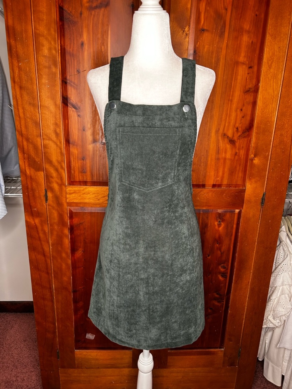 Green Corduroy Pinafore Overall Mini Dress Jumper Cottagecore Academia Grunge
